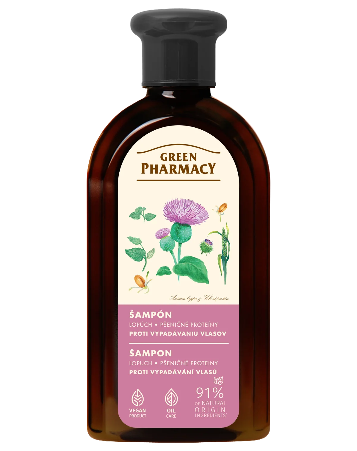 Green Pharmacy Šampón proti vypadávaniu vlasov Lopúch a pšeničné proteíny 350 ml